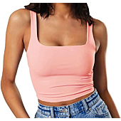 GEMBERA Women's Sexy Sleeveless Strappy Square Neck Crop Tank Top Fitted Gym Stretchy Cropped Tank（3792,ApricotPink,XS）