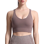 Aoxjox Caged Sports Bras for Women High Impact Fitness Running Multi-Cross Back Training Yoga Crop Tank Workout Tops (Fudge Coffee, Large)