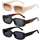 Rectangle Womens Sunglasses Retro Fashion 90s UV400 Protection Square Frame Y2K Sunglasses (Black/ Grey+Leopard/ Brown+Beige / Brown)