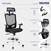 NOUHAUS ErgoDraft – Ergonomic Draft Chair, Computer Chair and Office Chair with Headrest. Rolling Swivel Chair with Wheels