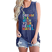 a Dream is a Wish Your Heart Makes Tank Top Womens Funny Letter Printed Vest Summer Loose Casual Graphic Tank Shirt (S, Blue)