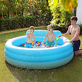 Freetex 7.3 Feet Inflatable Family Pool, 88.5'' x 85'' x 20'', with Bench, Backrest, Round Thickened Family Lounge Pool, Pool for Backyard