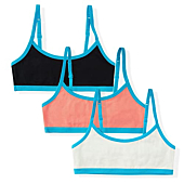 INNERSY Girls Cotton Training Bra 3 Pack Big Girls Cami Crop Bralette with Adjustable Straps First Bras for Teens Aged 7-16 (10-12 Years, Black/Living Coral/White)