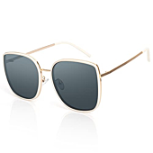 YAPZOR Polarized Sunglasses UV Protection for Women Trendy Square Flat Lens Metal Frame (White)