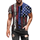 Fashion Mens T Shirt Soft Fitted Print T-Shirt Moisture-Wicking Crewneck T-Shirt Men's Essentials Independence Day