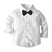 Boys Gentleman Outfits, Dress Shirt with Bow Tie + Suit Vest + Suspender Pants Wedding Party Clothes Set, 1# Burgundy, 3-9 Months = Tag 60
