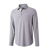 Polo Shirts for Men Long Sleeve Plain Pocket Classic Mens Casual Shirts Heather Grey