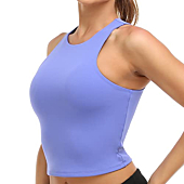 Colorfulkoala Women's Summer Tank Tops Body Contour Sleeveless Crop Double Lined Yoga Shirts (XS, Lavender Blue)