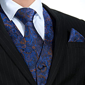 FAIMO Mens Blue Floral Jacquard Suit Vest, Waistcoat Necktie and Pocket Square Cufflink Set for Men, Business Formal Dress Vest for Wedding Suit Tuxedo
