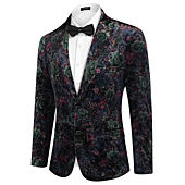 COOFANDY Men Velvet Floral Blazer Suit Jacket Classic Slim Fit Blazers Wedding Stylish Tuxedo（PAT1, Large）