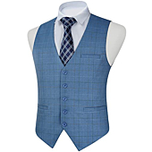 FAIMO Blue Suit Vest for Men Formal, Mens Vest Dress, Plaid Waistcoat for men, Tuxedo Vest for Party Wedding Business(XS-4XL)