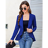 KOJOOIN Womens Casual Blazer Long Sleeve Open Front Ruffle Work Office Cardigan Suit Jacket Long Sleeve-Royal Blue L