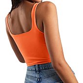 Artfish Women's Sleeveless Strappy Seamless Crop Tank Tops Square Neck Workout Fitness Basic Cropped Camis Burnt Orange XS