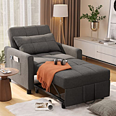 Noelse Convertible Futon Sofa Bed, 3-in-1 Multi-Functional Sleeper Chair Bed, Adjustable Backrest Recliner with Modern Linen Fabric for Living Room Bedroom Apartment Small Space, Dark Grey