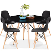 Best Choice Products 5-Piece Dining Set, Compact Mid-Century Modern Table & Chair Set for Home, Apartment w/ 4 Chairs, Plastic Seats, Wooden Legs, Metal Frame - Brown/Black