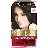 L'Oreal Paris Excellence Creme Permanent Triple Care Hair Color, 4 Dark Brown, Gray Coverage For Up to 8 Weeks, All Hair Types, Pack of 1