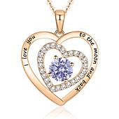 Christmas Gifts for Women Girls, 925 Sterling Silver Rose Gold Double Heart Pendant Necklaces with June Cubic Zirconia Birthstone Jewelry Birthday Gifts for Mom Grandma Daughter