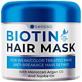 BELLISSO Biotin Hair Mask ​with​ Argan Oil ​for​ Dry Damaged Hair - Deep Conditioner Treatment - Split End Moisturizer, Hydrating Conditioning Product