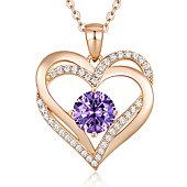 LOUISA SECRET Love Heart Birthstone Necklaces for Women 925 Sterling Silver Rose Gold Pendant Forever Diamond Jewelry Valentine's Day Christmas Anniversary Birthday Gifts for Wife Girlfriend Mother