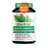 Zenwise Vegan Omega-3 Plant Based Fish Oil Alternative Marine Algal Source for EPA and DHA Fatty Acids - Burpless Supplement for Brain Health, Joint Support, Immune System, Heart & Skin - 120 ct