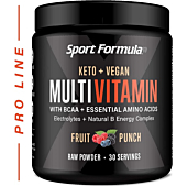 Multivitamin Powder - Drink Mix for Men Women BCAA Amino Acids Won’t Upset Your Stomach - Keto Vegan Multivitamin Fruit Punch - Electrolytes Super B Complex Digestive Enzyme