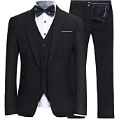 YFFUSHI Men's Slim Fit 3 Piece Suit One Button Blazer Tux Vest & Trousers, Black, Medium