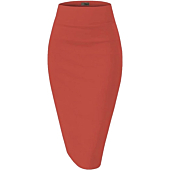 Womens Premium Nylon Ponte Stretch Office Pencil Skirt Made Below Knee KSK45002 1073T Coral S