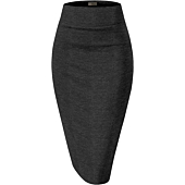 Womens Premium Nylon Ponte Stretch Office Pencil Skirt Made Below Knee KSK45002 1073T Charcoal S