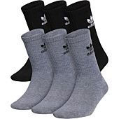 adidas Originals Kids-Boy's/Girl's Trefoil Cushioned Crew Socks (6-Pair), Heather Grey/Black/White, Large