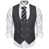 Coofandy Men's Slim Fit Dress Suits Double Breasted Solid Vest Waistcoat Gray Small
