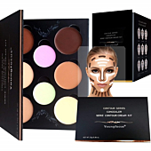 Youngfocus Cosmetics Cream Contour Best 8 Colors and Highlighting Makeup Kit - Contouring Foundation/Concealer Palette - Vegan, Cruelty Free & Hypoallergenic - Step-by-Step Instructions Included