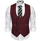 COOFANDY Men's Slim Fit Dress Suits Double Breasted Solid Vest Waistcoat,Red,Small