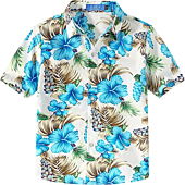 SSLR Big Boys Hawaiian Shirt Cotton Casual Short Sleeve Button Up Shirts (Medium, White)