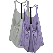 icyzone Workout Tank Tops for Women - Athletic Yoga Tops, T-Back Running Tank Top(Pack of 2) (S, Grey/Violet)