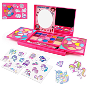 AMOSTING Kids Makeup Kits for Girls,Kids Washable Makeup Kit with Mirror,Girls Play Makeup Princess Toys for Kids,Make Up Toy Cosmetic Kit Gifts for Toddler Kids