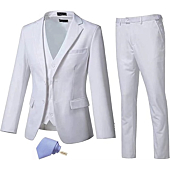 High-End Suits 3 Pieces Men Suit Set Slim Fit Groomsmen/Prom Suit for Men Two Buttons Business Casual Suit, White, Chest40''/Waist34'', Medium
