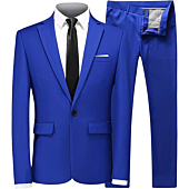 MOGU Men Slim Fit 2 Piece Suit for Prom (Suit Jacket + Pants) US Size Blazer 34/Pants 31 RoyalBlue