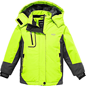 Wantdo Girl's Waterproof Fleece Skiing Jacket Warm Winter Coat Windproof Snow Coats Fluorescent Green 6/7