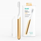 quip Adult Electric Toothbrush - Sonic Toothbrush with Travel Cover & Mirror Mount, Soft Bristles, Timer, and Metal Handle - Gold