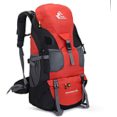 50L Lightweight Water Resistant Hiking Backpack,Outdoor Sport Daypack Travel Bag for Climbing Camping Touring (Red - No Shoe Compartment)