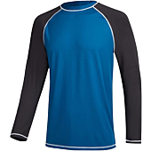 Men's Long Sleeve Swim Shirts Rashguard UPF 50+ UV Sun Protection Shirt Athletic Workout Running Hiking T-Shirt Swimwear Peacock Blue+Charcoal Gray M