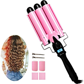 3 Barrel Curling Iron with LCD Temperature Display - 1 Inch Ceramic Tourmaline Triple Barrels, Ceramic Hair Crimper Hair Waver Hair Curlers Hair Curling Wand for Deep Waves Suit for All Style