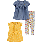 Simple Joys by Carter's Baby Girls' 3-Piece Playwear Set, Chambray/Polka Dot, 12 Months