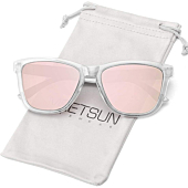 MEETSUN Polarized Sunglasses for Women Men Classic Retro Designer Style (Clear Frame / Pink Mirrored Lens, 54)