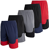 5 Pack: Big Boys Girls Youth Clothing Knit Mesh Active Athletic Performance Basketball Soccer Lacrosse Tennis Exercise Summer Gym Golf Running Teen Running Shorts Quick Dry Fit Knit-Set 7- L (12/14)