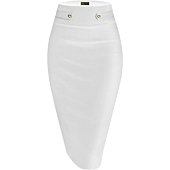 Womens Premium Nylon Ponte Stretch Office Pencil Skirt Made Below Knee KSK45006 1073T White S