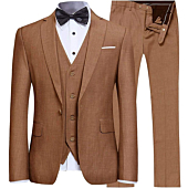 YFFUSHI Men's Slim Fit 3 Piece Suit One Button Business Wedding Prom Suits Blazer Tux Vest & Trousers Khaki