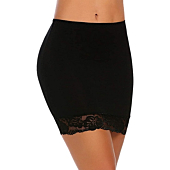 ADOME Women's Adjustable Waist Half Slip Short Underskirt Lace Hem Lingerie (S, Black)