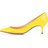 Axellion Pumps for Women, Kitten Heel Pumps Pointed Toe Shoes Slip-On High Heel for Dress Office Yellow Size 6 US