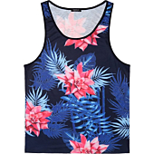 COOFANDY Men's Floral Tank Top Sleeveless Tees All Over Print Casual Sport Gym T-Shirts Hawaii Beach Vacation (XL, Navy Blue)